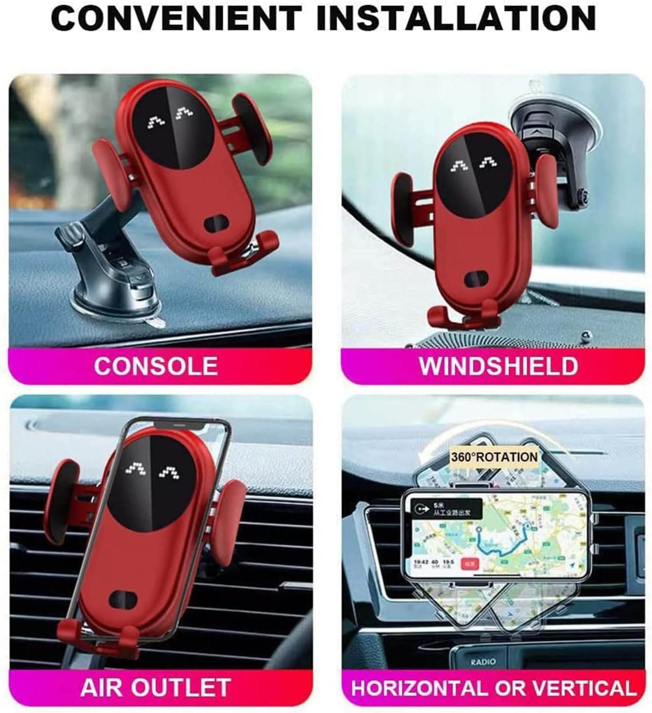 2021 Smart Car Wireless Charger Phone Holder, Wireless Auto-Sensing Car Phone Holder Charger, 10W Fast Charging Air Vent & Dashboard Car Phone Holder for All Mobile Phones…