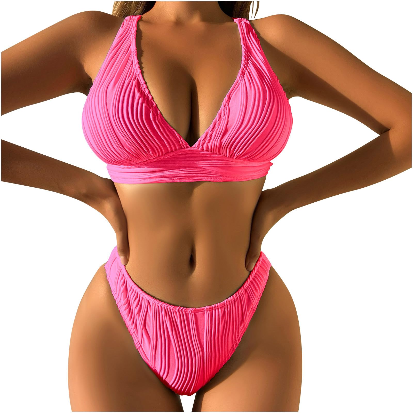 Women Two Piece Swimsuits Halter Triangle String Brazilian Bikini Sets Sexy Ruched High Cut Cheeky Thong Bathing Suit