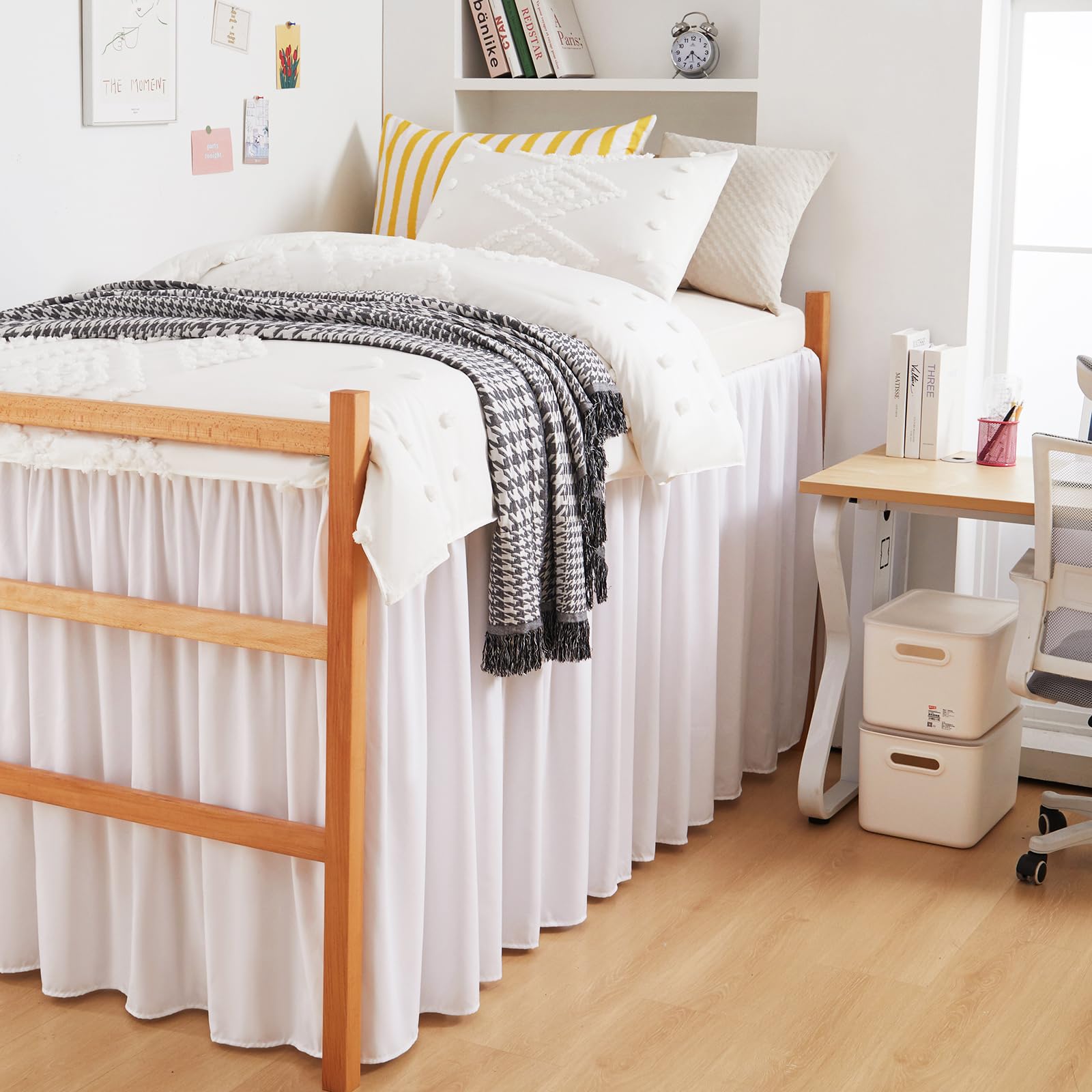 MEILA Dorm Bed Skirt, Twin XL with 32 Inch Drop, White