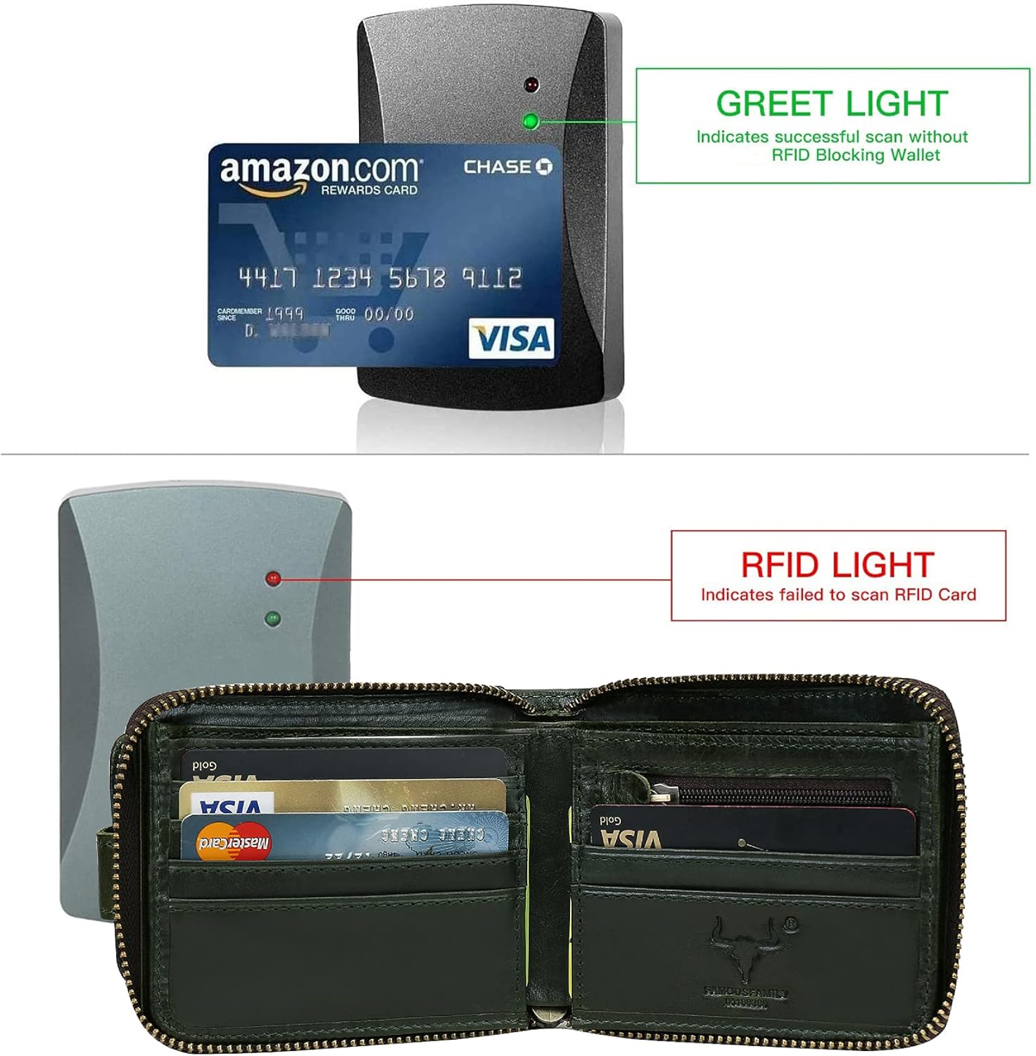 Zipper Wallet Men RFID Blocking Leather Bifold Wallets For Men - Flap ID Window Zip Coin Pocket - Big Capacity Credit Card Travel - Image 6