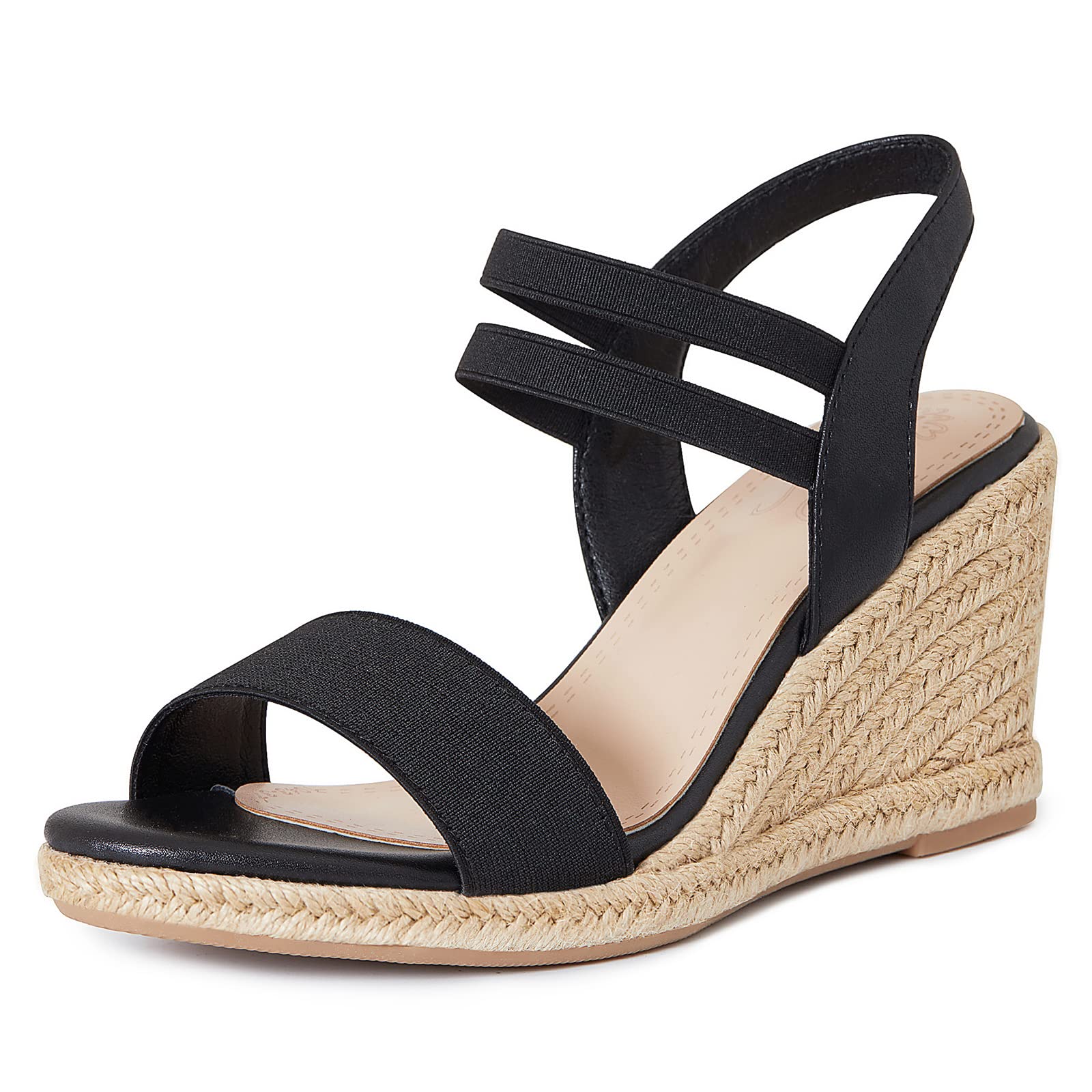 mikarka Espadrilles Low Wedge Sandals for Women Open Toe Platform Sandals Elastic Ankle Straps Dressy Comfort Slip On Shoes