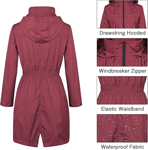 Miniatura 5 de Zando Chaquetas de lluvia para mujer, abrigos impermeables para mujer, chaqueta rompevientos con capucha para mujer