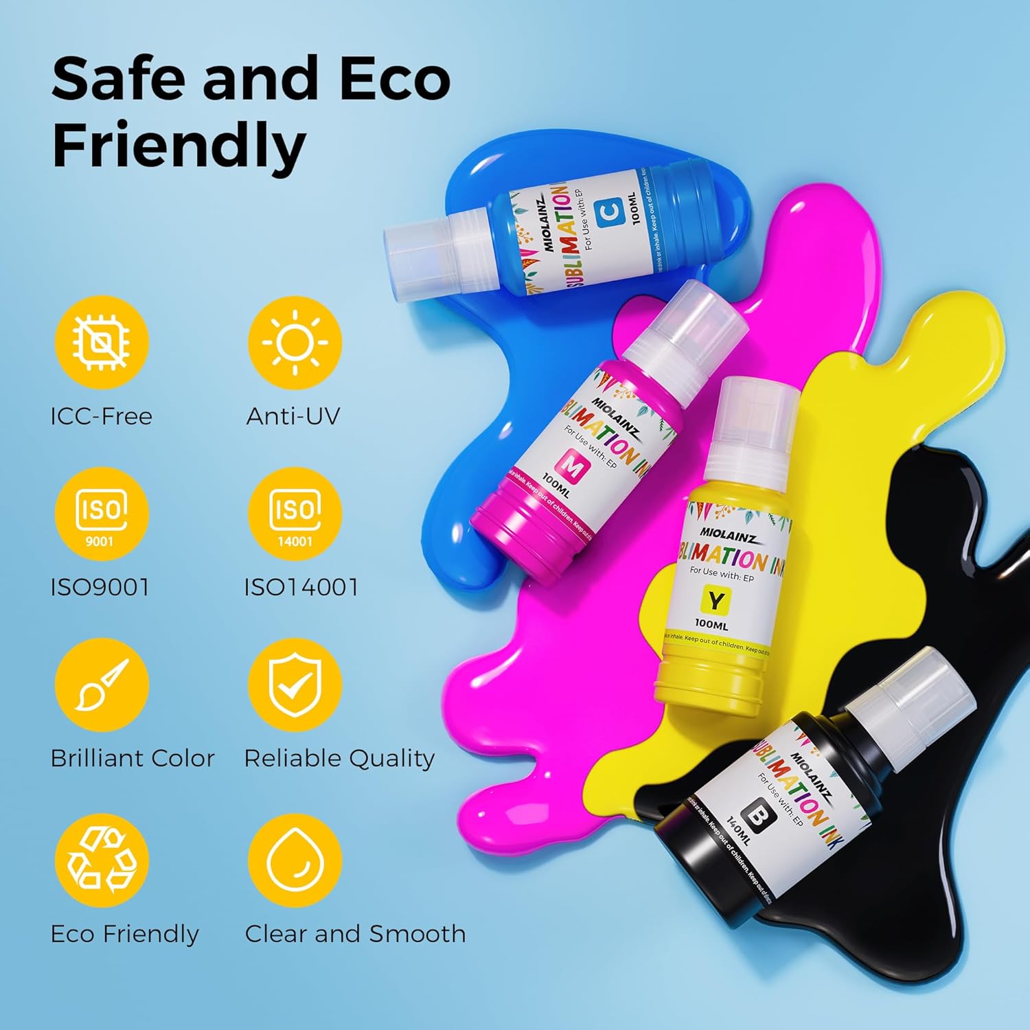 Sublimation Ink 400ML Bottles Refill for ET-2800 ET-2720 ET-2760 ET2400 ET-15000 ET-2803 ET-2850 ET4800 High-Yield Inkjet Printers Heat Press Transfer on T-Shirt