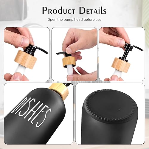 Miniatura 6 de Arktek Juego de dispensador de jabón de vidrio con bandeja, paquete de 2 dispensadores de jabón de manos y platos para baño y cocina, dispensador de