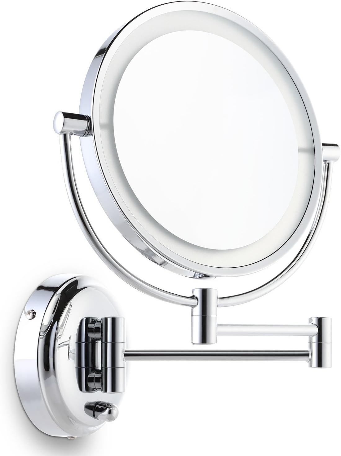 Miusco 7X Magnifying Lighted Makeup Mirror, Wall Mount, 8 inch Two Sided White Daylight LED Shadow Free LED Bathroom Vanity Mirror, Chrome