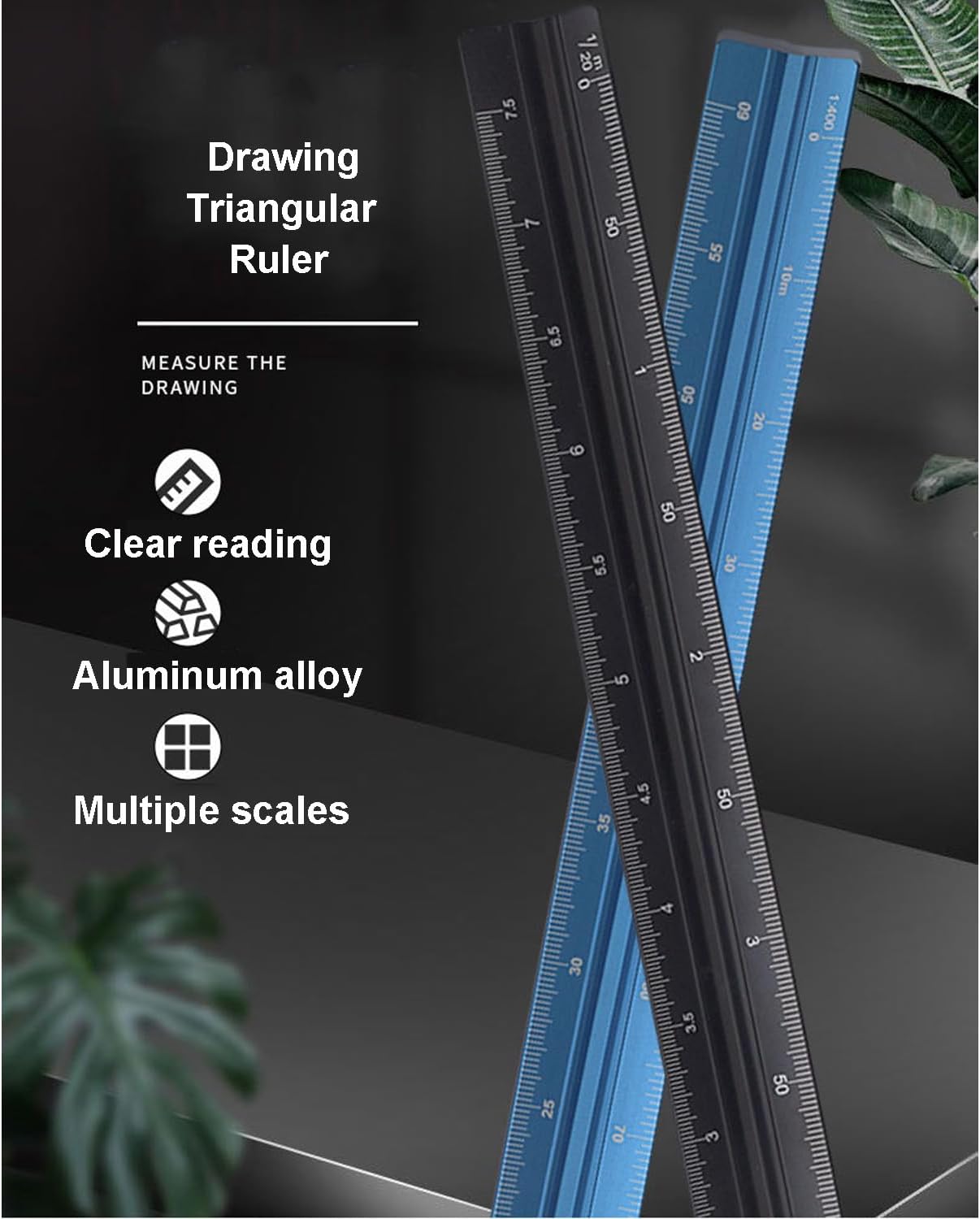 Scale Ruler, Metal Scale Ruler 2 Packs, Aluminium Architectural Scale Rule for Cutting for Architects, Draftsman and Students,Black,30CM