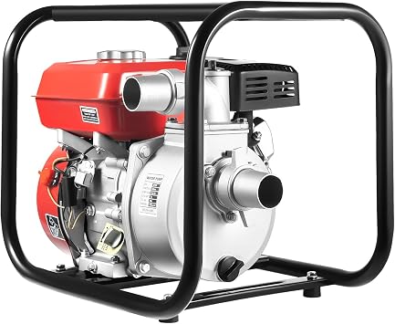 Commercial Gasoline Engine Water Pump, 4 Stroke 212CC 7.5HP 2 Inch Inlet Portable Gasoline Water Transfer Pump with Manual Start, Air-cooling Water Pump w/ 24.61ft Pipe