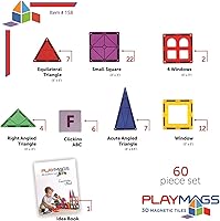 Vista 2 de Playmags Fichas Magnéticas para Niños, 60 Piezas de Bloques Magnéticos con Insertos ABC de Clic, Juguetes de Construcción de Desarrollo STEM