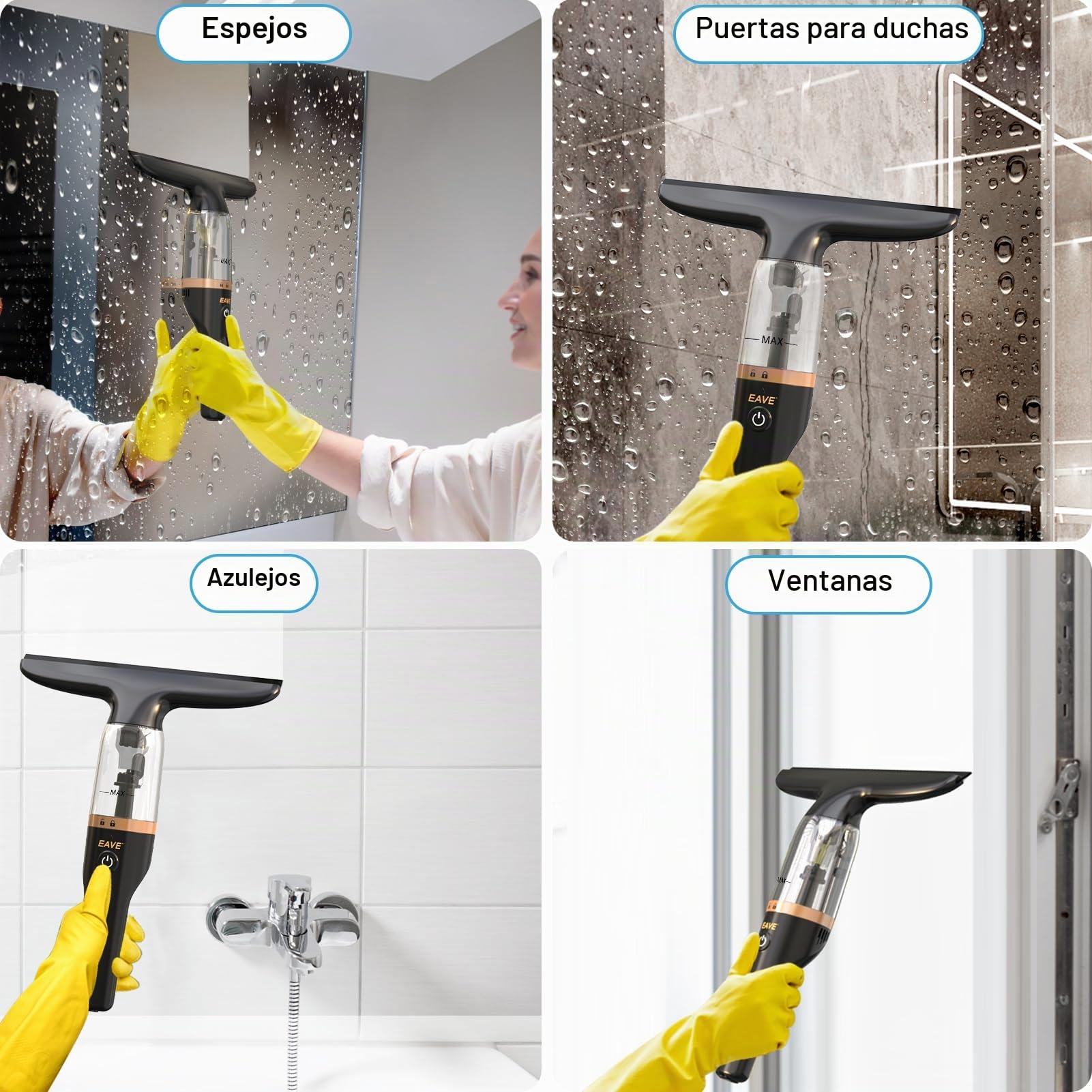 limpiacristales electrico Limpiador de Ventanas Aspirador recargable kit, Limpiador de ventanas con depósito de agua de 60 ml y botella rociadora