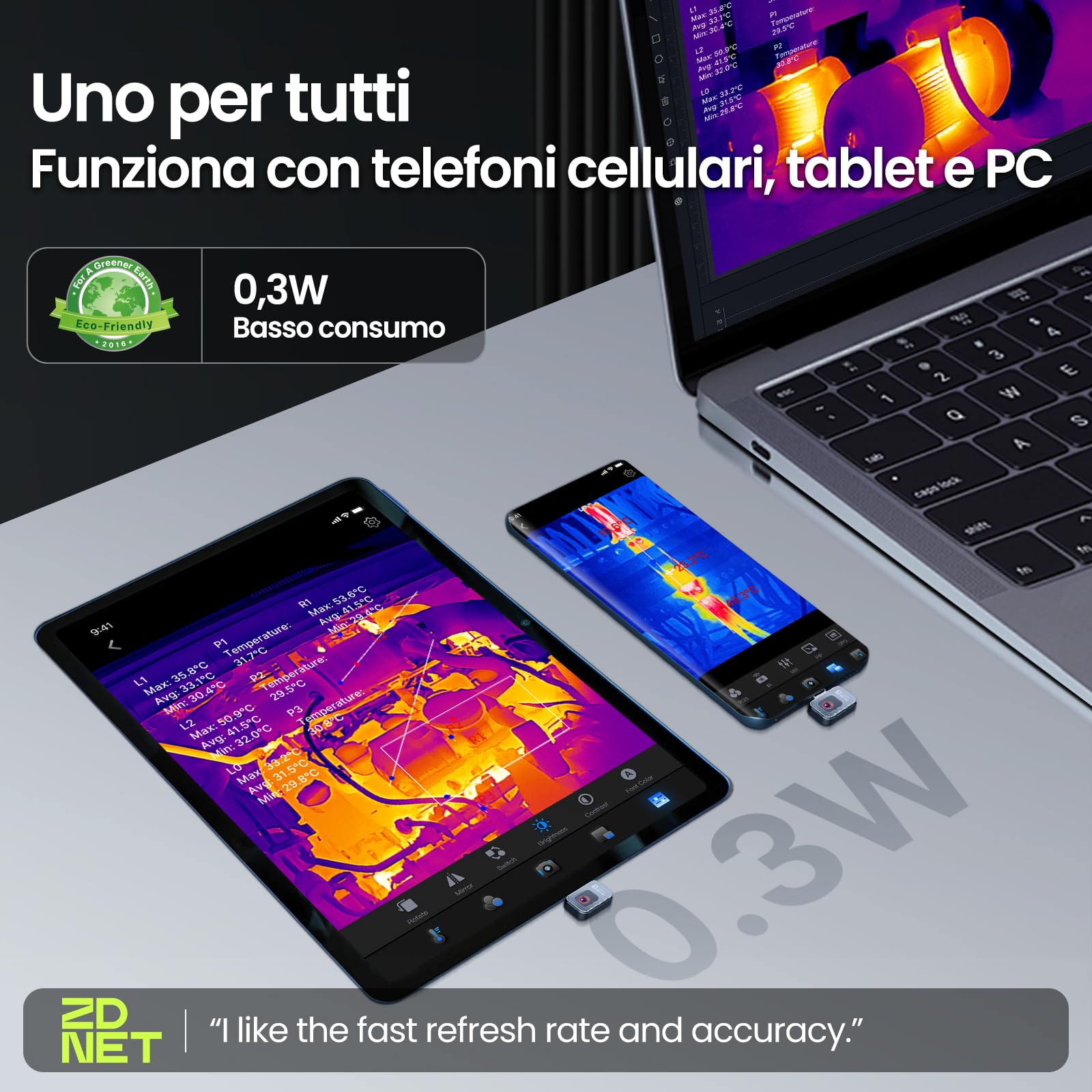 Thermal Master Termica P2 per Android Fotocamera a infrarossi Super Risoluzione (X³) 512 x 384 immagini termiche per ispezione domestica da -20 a 600 ℃ 15 x zoom, non per iPhone 15/16