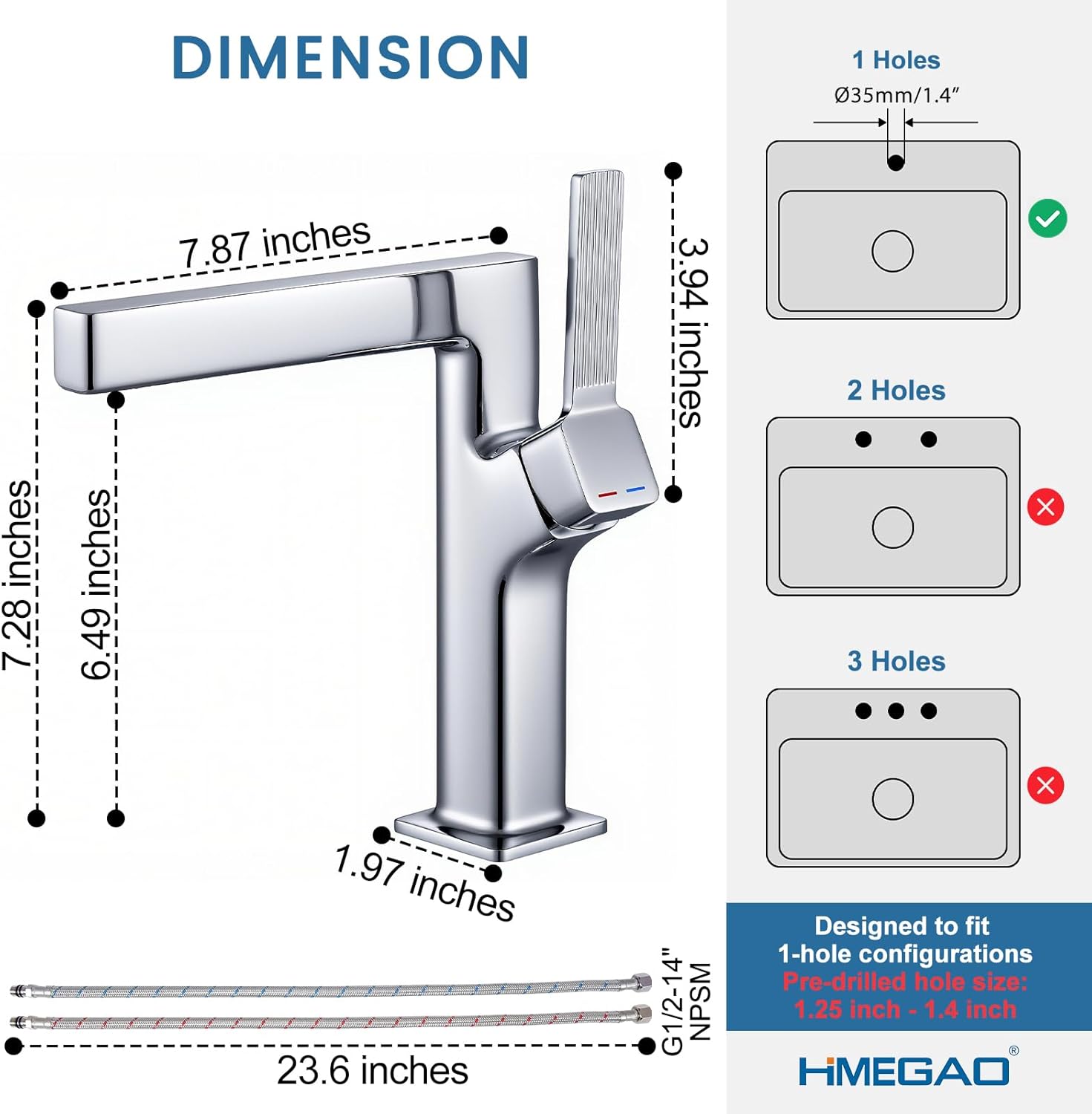 Chrome Bathroom Sink Waterfall Faucet, Solid Brass Single Handle Mixer Tap, Lavatory Vanity Sink Faucet with 2 Supply Lines for Restroom Guestroom RV Sink Vanity