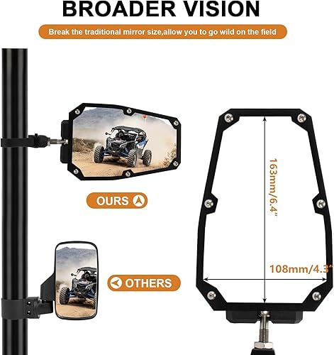 Miniatura 5 de PSLER UTV - Espejos laterales retrovisores de carreras para RZR 900 1000 XP Ranger Maverick X3 Teryx Talon Pioneer Rhino YXZ Wildcats con jaula de