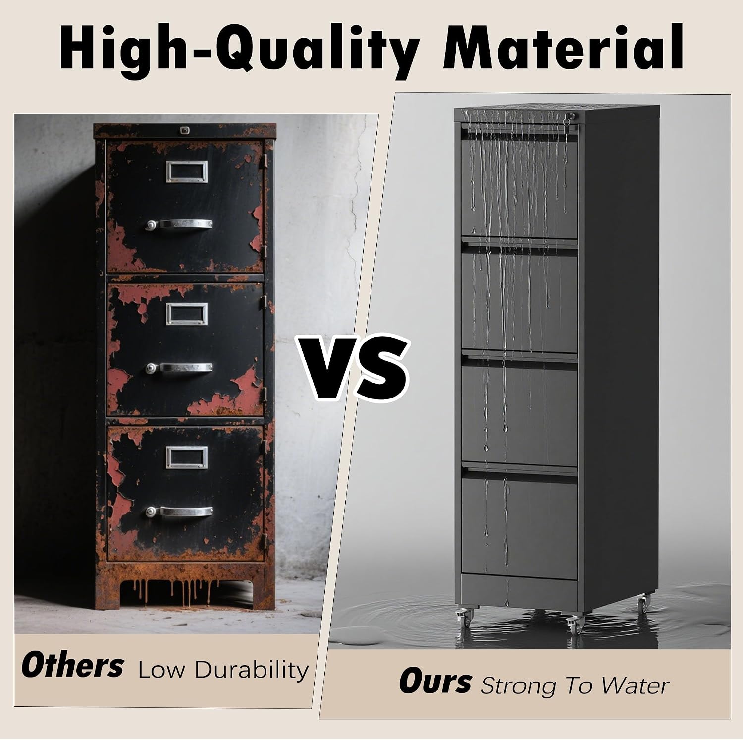 File Cabinet with Lock, 4 Drawers Filing Cabient with Wheel, Steel Vertical Filing Storage Cabinet for Home Office, Heavy-Duty File Cabinets for Letters/Legal/A4 (Require Assembly, Black)