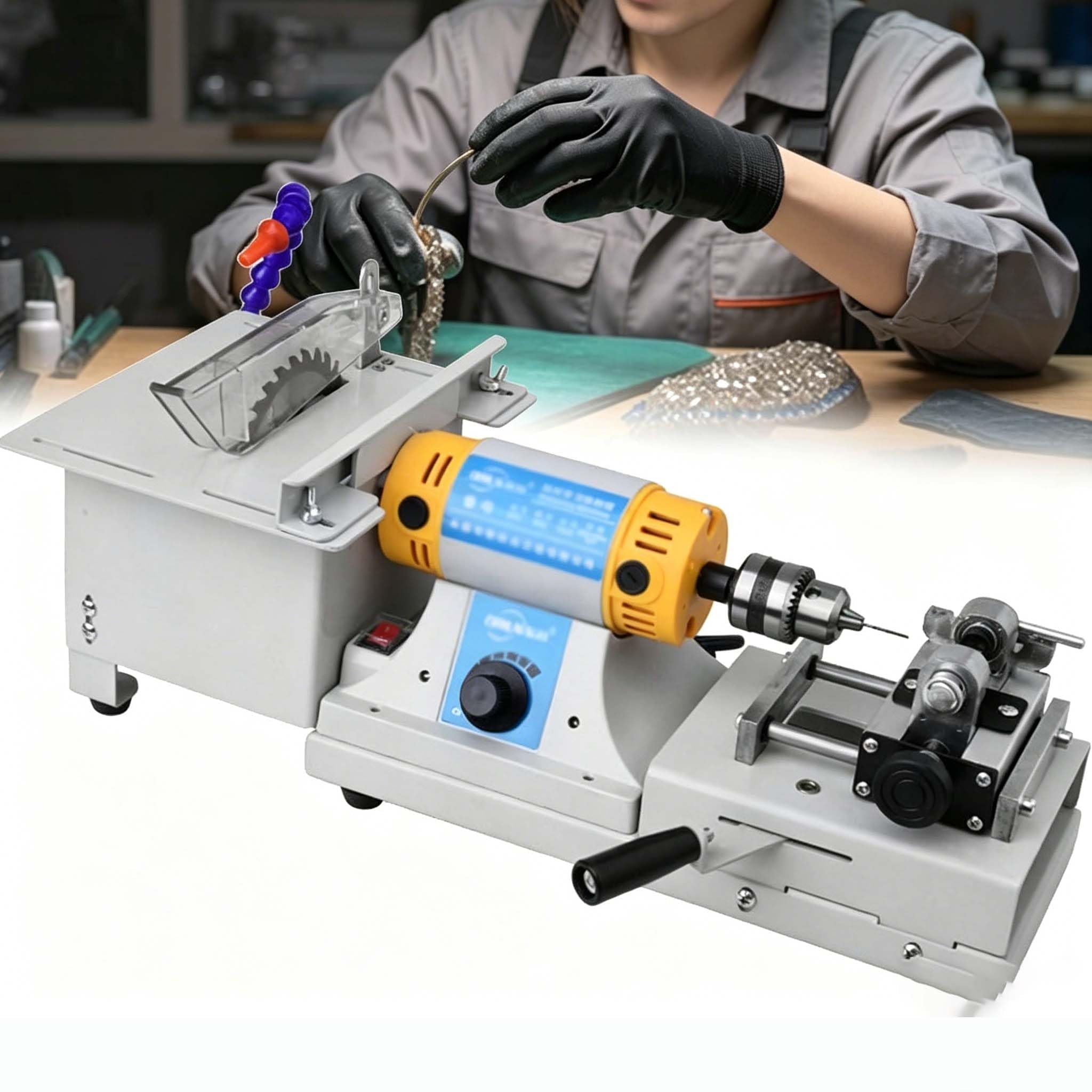 Machine lapidaire 750W scie à roche et polisseuse de jade à vitesse réglable