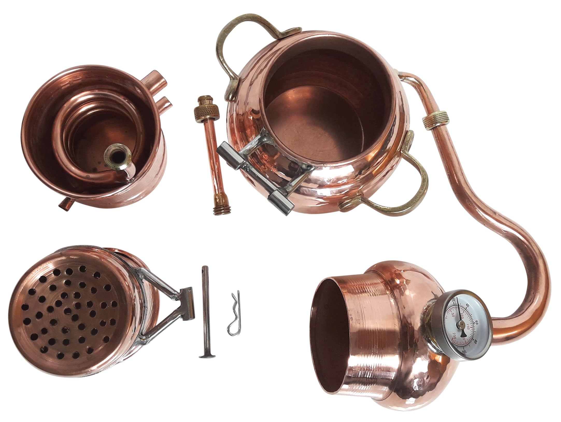 Kolonnenbrennerei aus Kupfer 1 L Thermometer - Destille ätherische Öle - mit Kippgestell