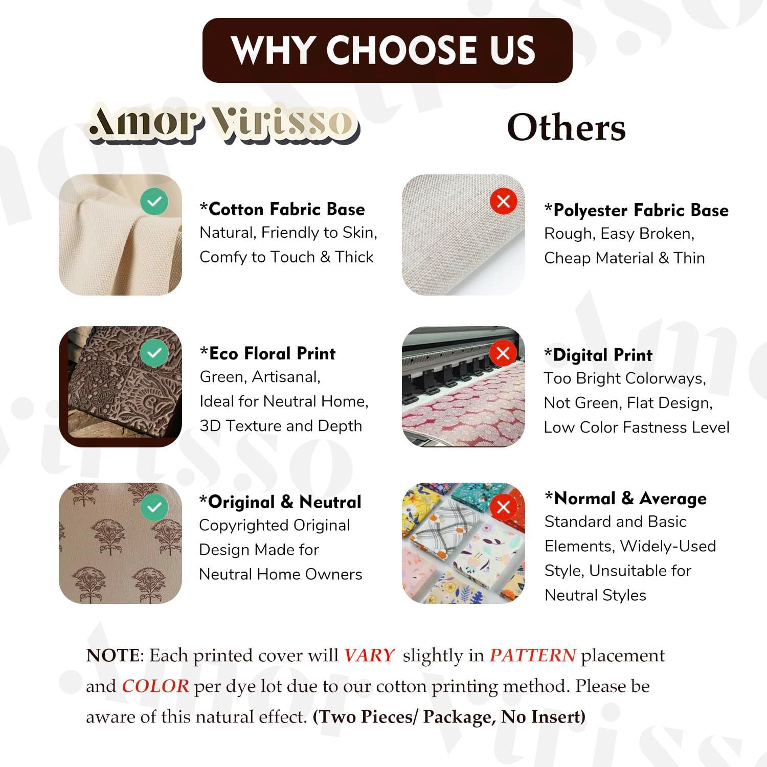 Amor Virisso Set of 2 Floral Throw Pillow Covers 18x18 Inch, Vintage Decorative Block Print Pillow Covers Neutral Accent Farmhouse Pillows Home Decor for Sofa Couch Bed, Brown - Image 3