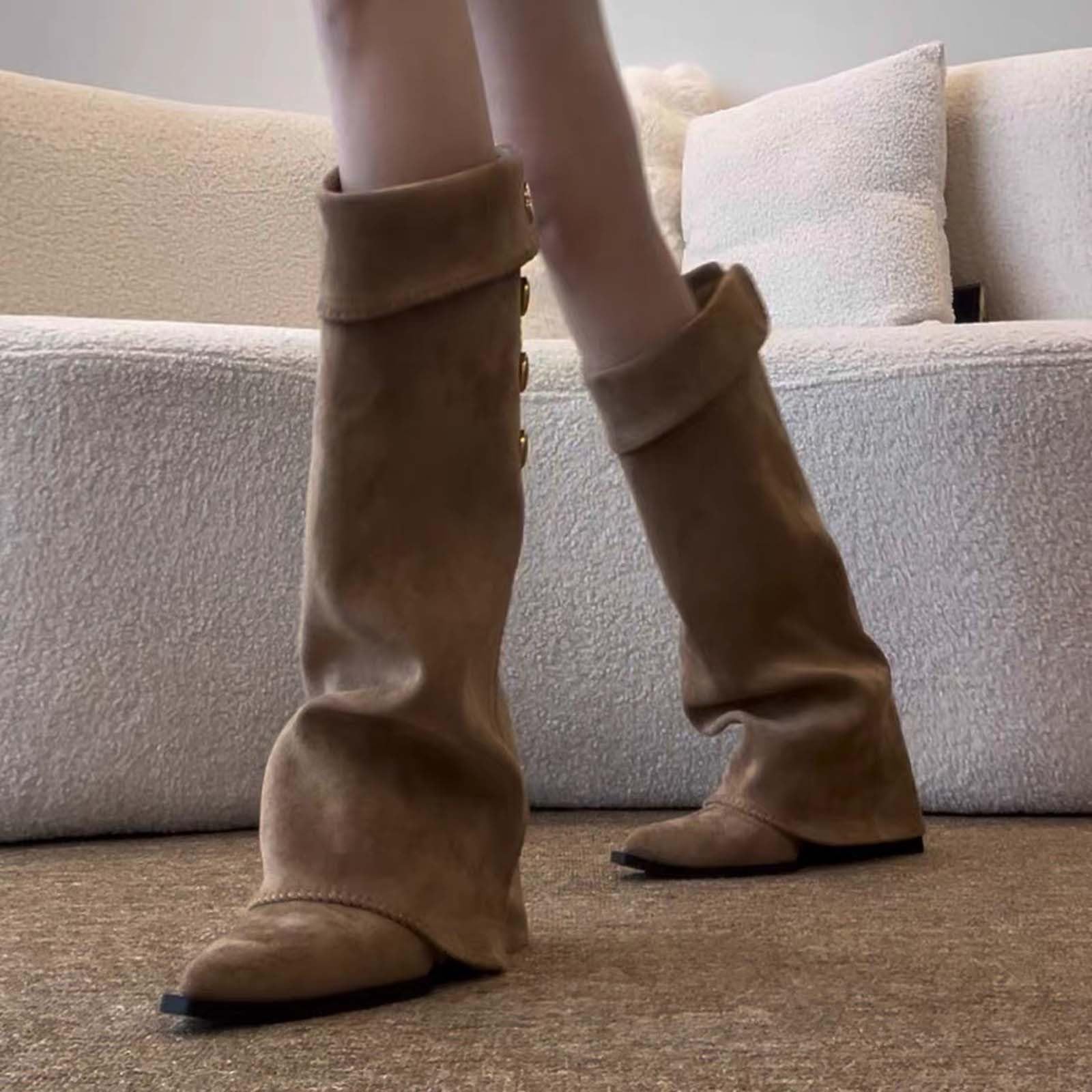 Botas de Invierno Mujer Botas Altas de Moda con tacón, Punta Fina y caña apilable, Estilo Ecuestre, cómodas para Uso Diario.