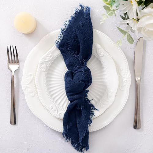 Miniatura 8 de Socomi Servilletas de tela hechas a mano con flecos, juego de 12 servilletas de lino de algodón caramelo de 18 x 18 pulgadas, servilletas rústicas a