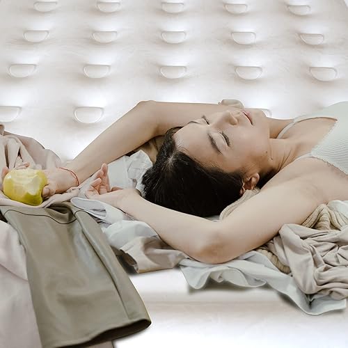 Miniatura 6 de Colchón de aire exclusivo con bomba incorporada, cama inflable doble alta de lujo para el hogar, viajes y campamento, azul marinoblanco, Queen, 18