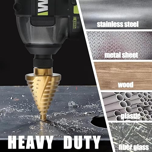 Miniatura 3 de Vearter Brocas de doble flauta con ranura en espiral HSS, brocas de 316 a 78 pulgadas, 12 pasos Material M2 Unibit vástago hexagonal para perforar