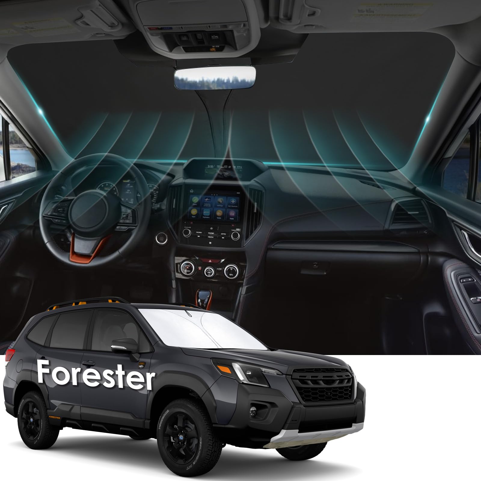WEIPIN Car Sunshade Windshield Accessories for 2025 2024-2019 Forester [Dual-Silver Coating] [4 * 300D Oxford] Window Sun Shield Sunshade Nano Ice Crystal Cooling Keep Cool Interior