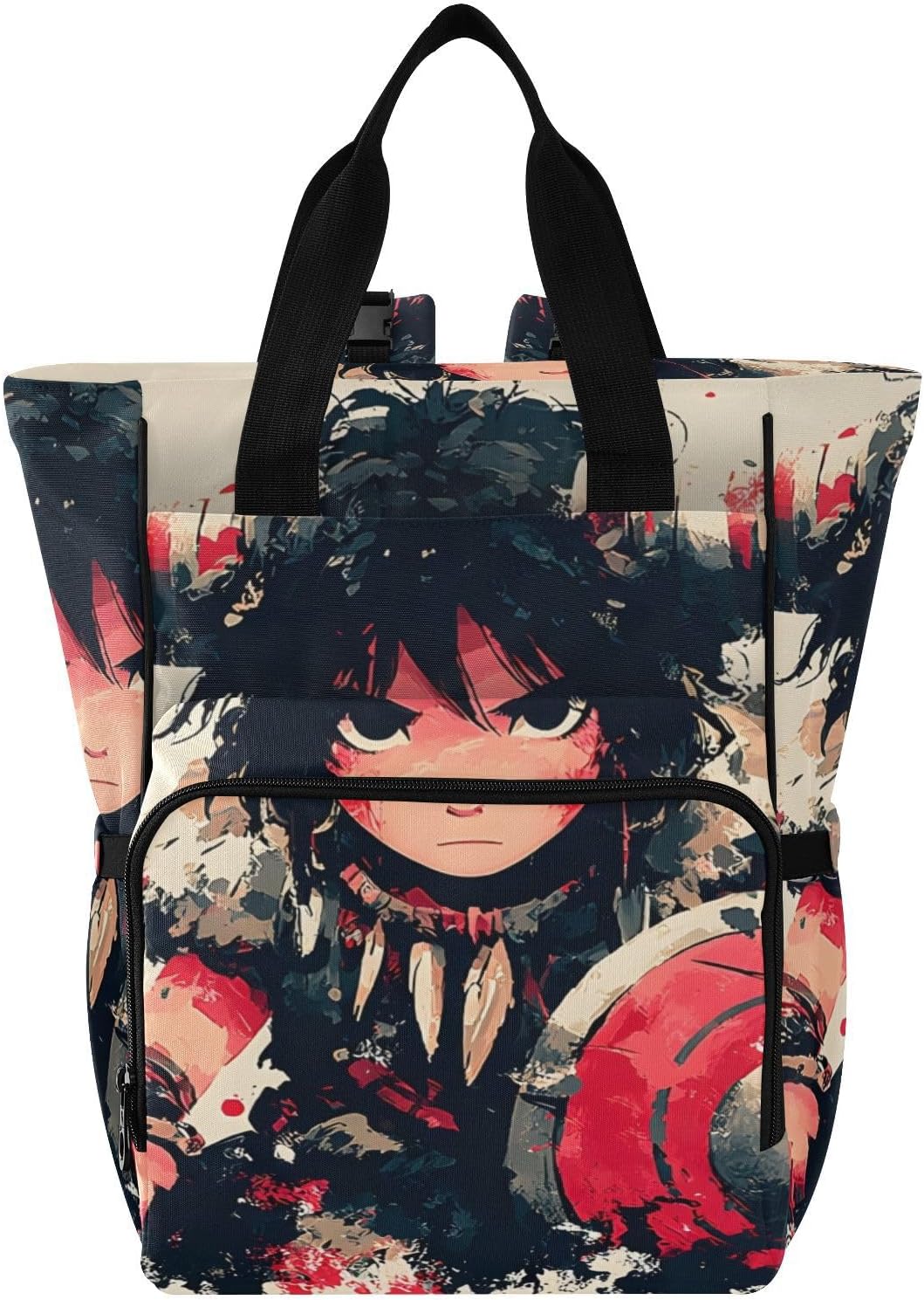 Diaper Backpack Anime Warrior Pattern with Insulated Feeding Bottle Compartment, Mommy Nursing Bag Organizer for Travel Daycare with Stroller Straps