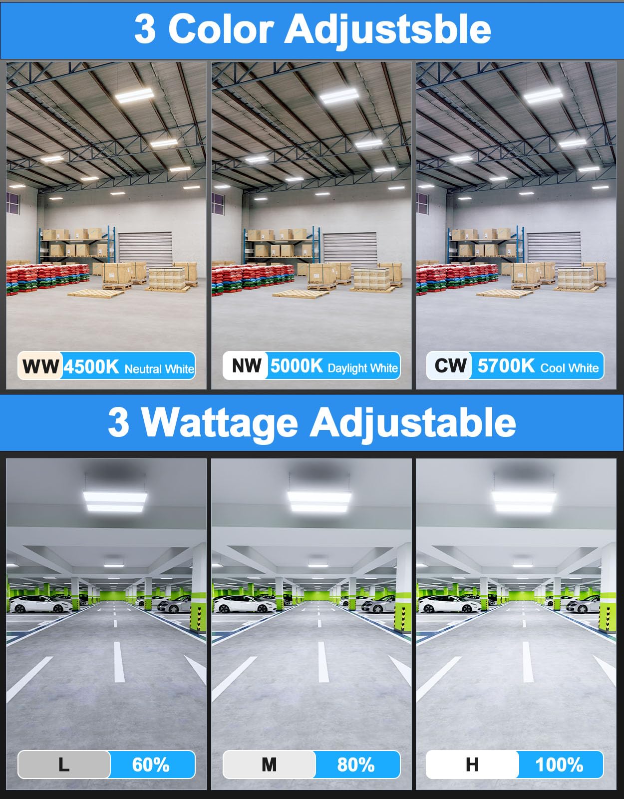 9 Pack High Bay LED Lights 400W 320W 240W Adjustable 2 2FT Linear LED High Bay Warehouse Light — view 3