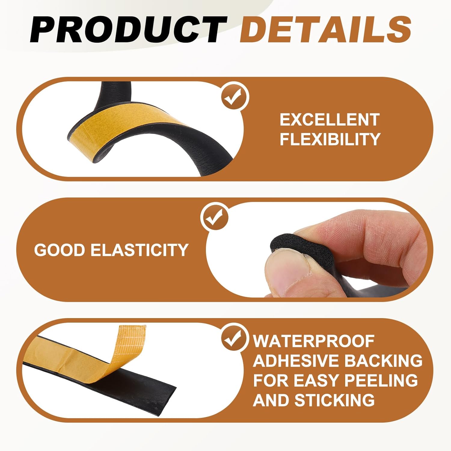 PATIKIL 3.3FT Solid Rubber Weather Stripping, 1" W x 3/5" H Self Adhesive D Shape EPDM Rubber Seal Strip Gasket for Door Frame Window Insulation RVs Furniture Cabinets, Black