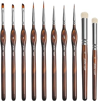 Detail Paint Brushes Dry Brushes, Golden Maple 10PC Flat Miniature Dry Paint Brushes Fine Detail Paint Brush Set for Acrylic, Oil, Watercolor & Figurine