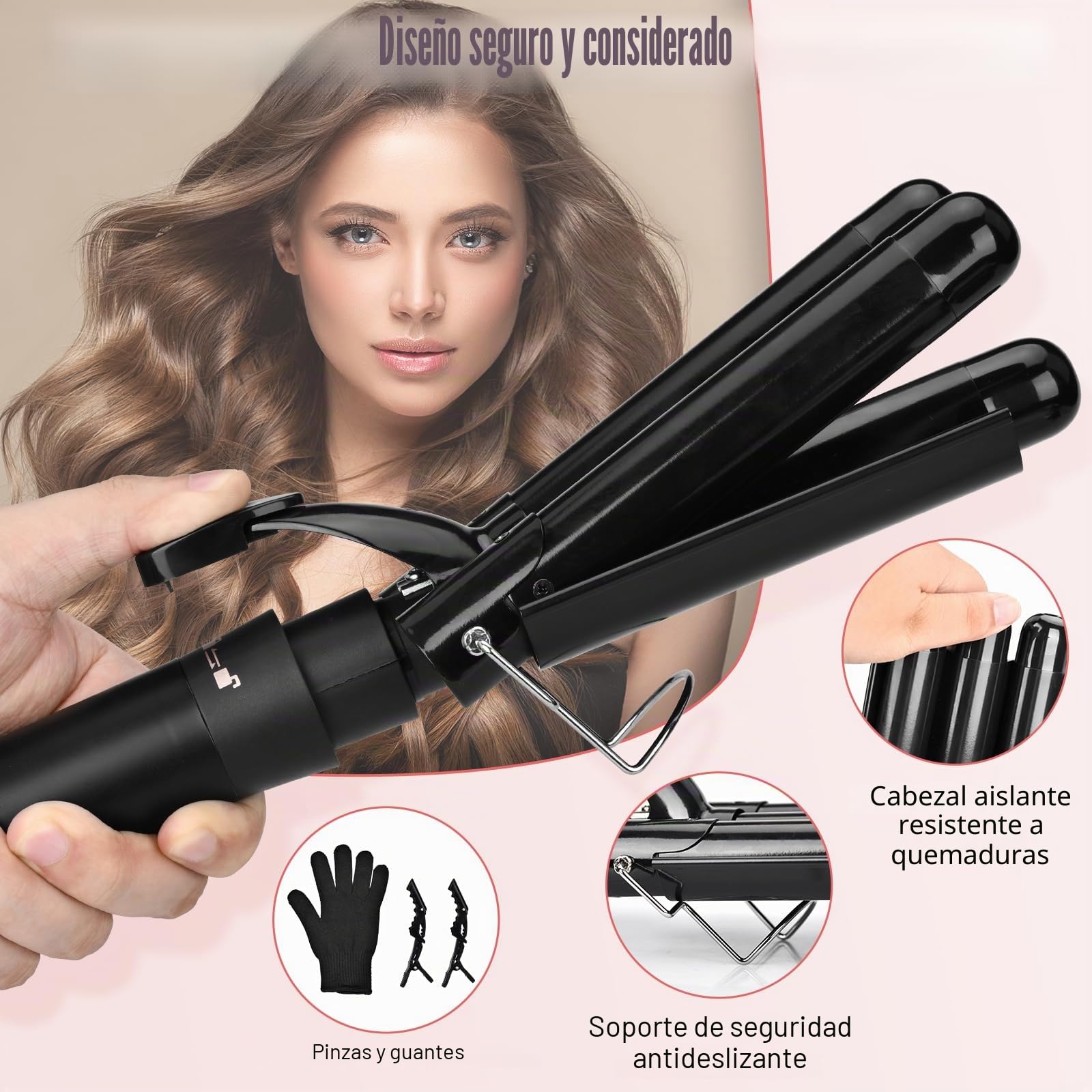 KYN Rizador de Pelo 5 en 1, 5 Tamaños de Ondas, Plancha de Pelo para Ondas, Temperatura Ajustable, PTC Cerámica, 30s Rápido Calentamiento, Ideal para Todo Tipo de Cabello