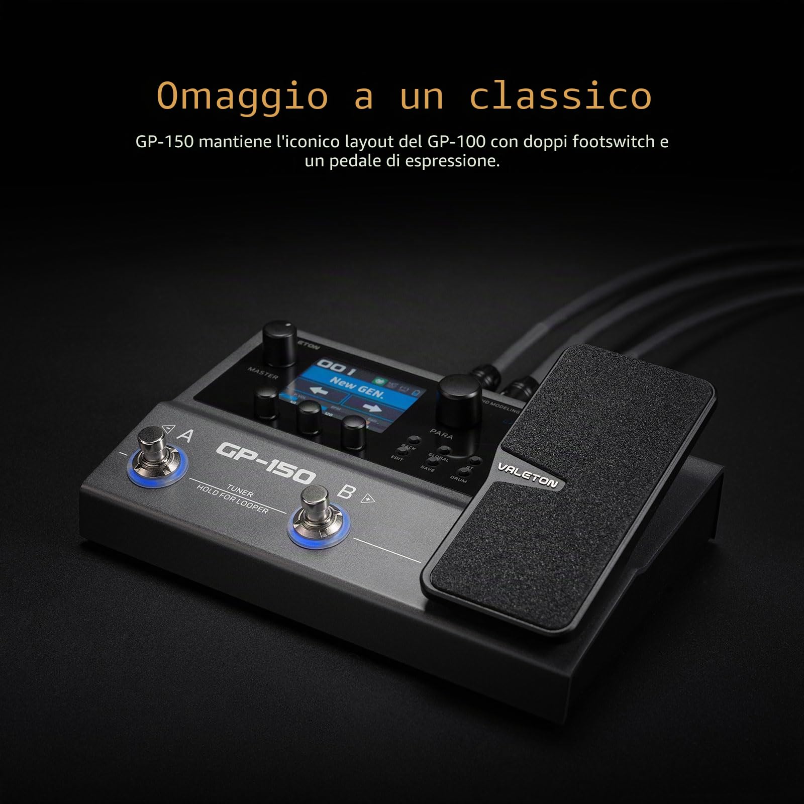 VALETON Processore Multi-Effetti con 200+ Effetti HD, Caricamento IR/NAM, Looper 180s, Batteria e BT GP-150