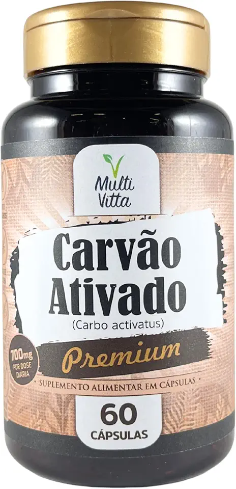 Carvão Vegetal 700mg 60 Cápsulas Carvão Ativado Suplemento Digestivo 2 Cápsulas por Dose Multi Vitta