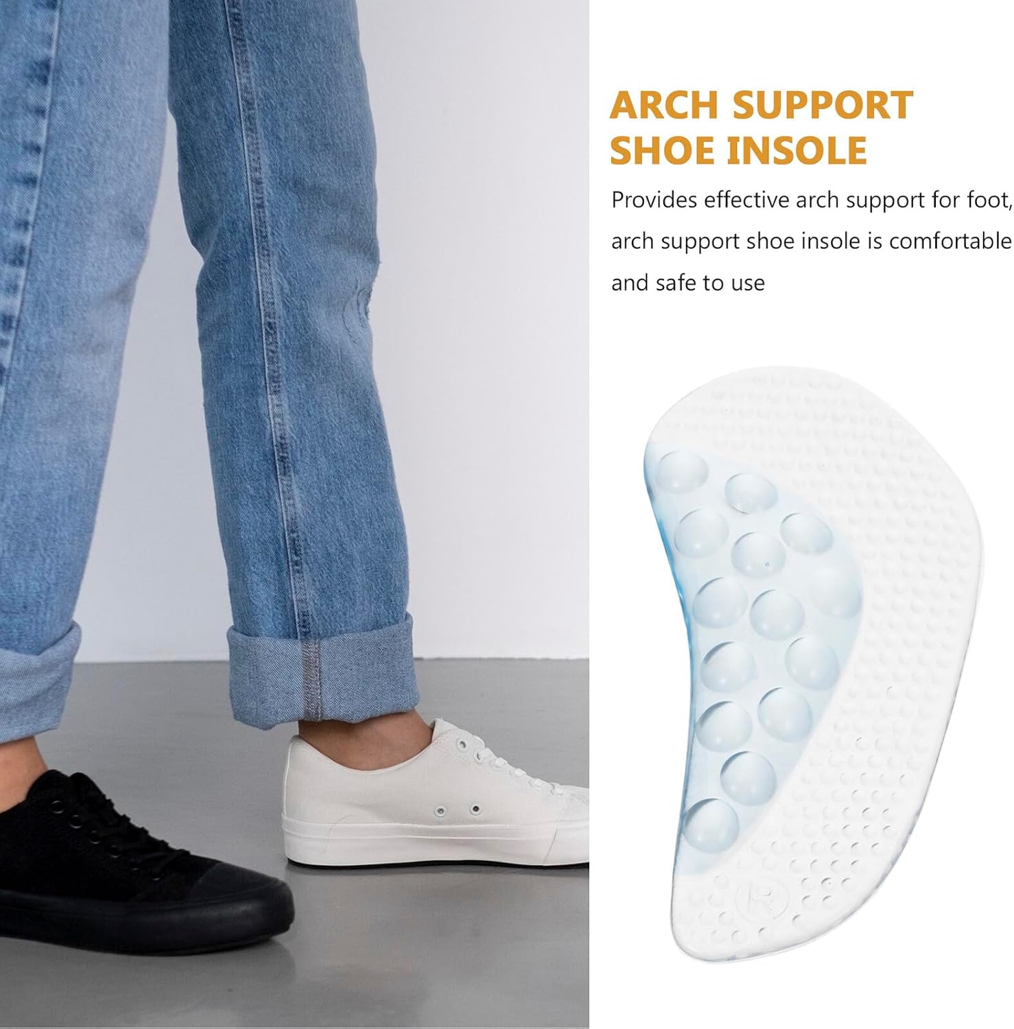 Silicone Arch Support Inserts for Women Adhesive Feet Arch Support Insoles Self-Adhesive Size S for Flat Feet Correction and Daily Comfort