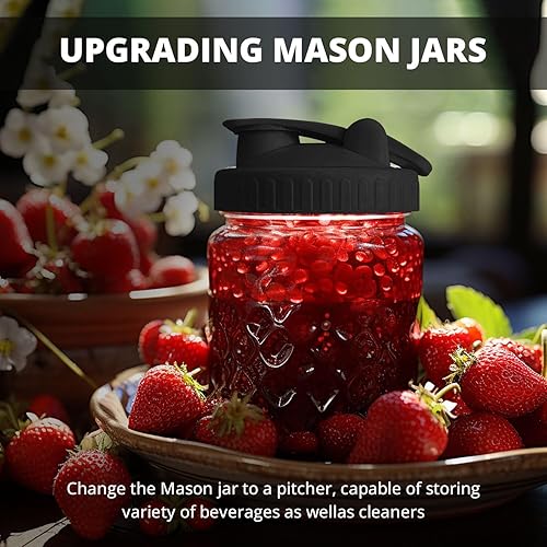 Miniatura 9 de Paquete de 2 tapas de boca ancha para tarros Mason - Sellado hermético, diseño a prueba de fugas y conveniente boquilla de vertido (los tarros se