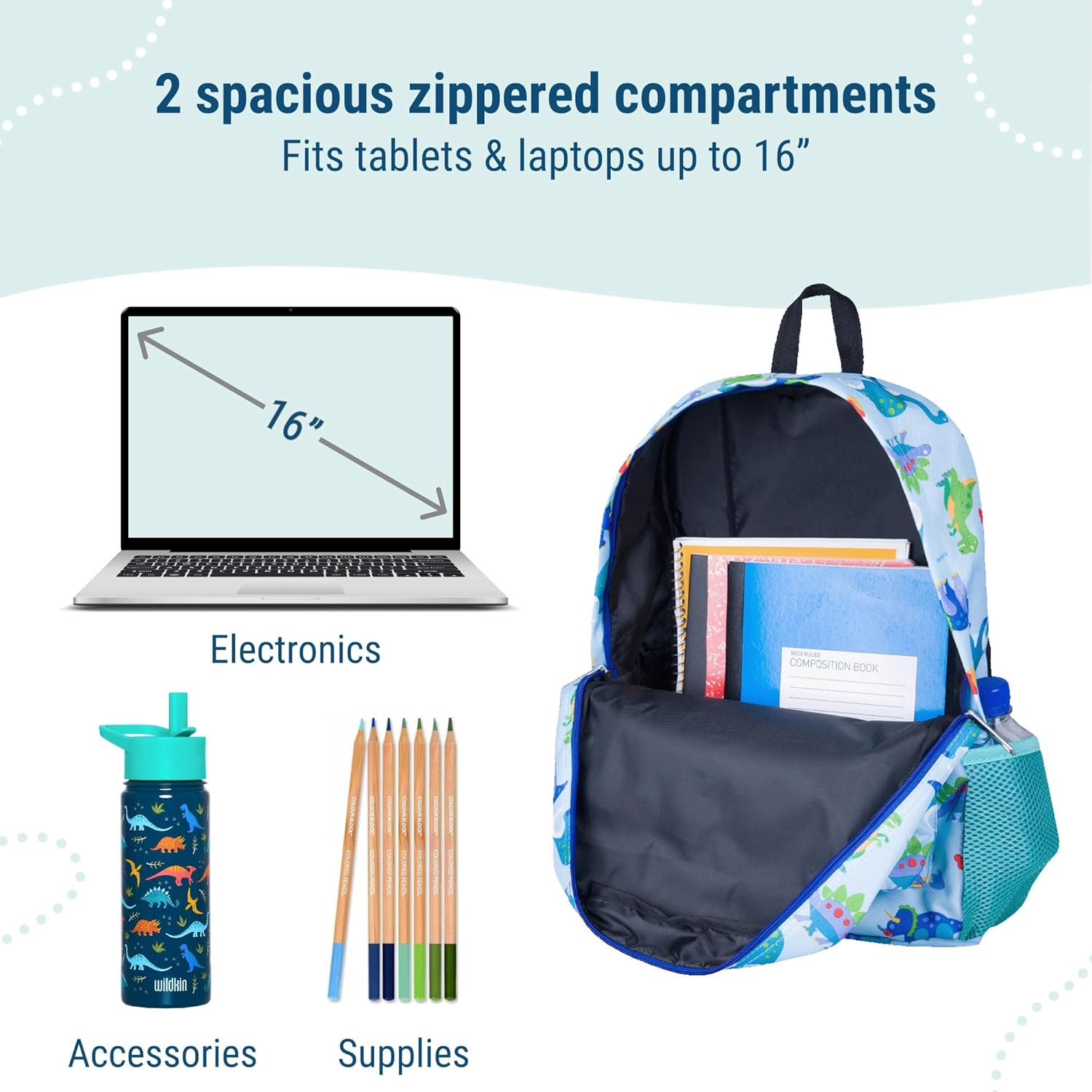 Wildkin 16-inch Kids Backpack – Durable, Padded & Spacious School Bag for Boys & Girls - Dinosaur Land - Image 6