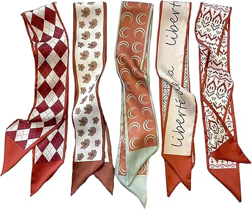 NCDUANSAN Bufanda de seda pequeña retro niña corazón primavera y verano cinta estrecha diadema diadema bolsa decoración bufanda larga tocado