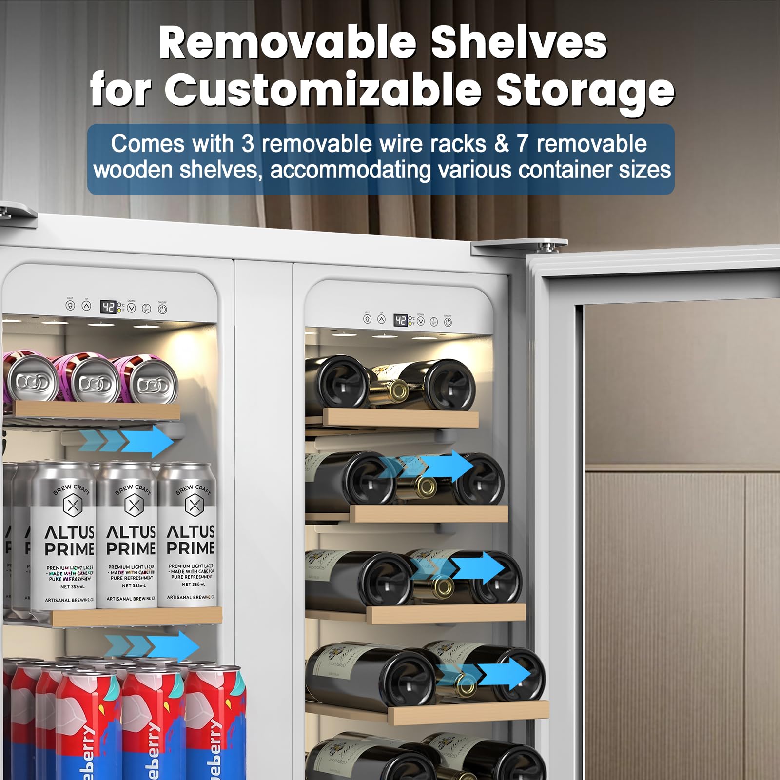 24 Inch Dual Zone Wine and Beverage Refrigerator - Under Counter Built-in/Free Standing Beverage Cooler with Glass Door,Beverage Fridge with Large Capacity, Advanced Cooling System, White - 5