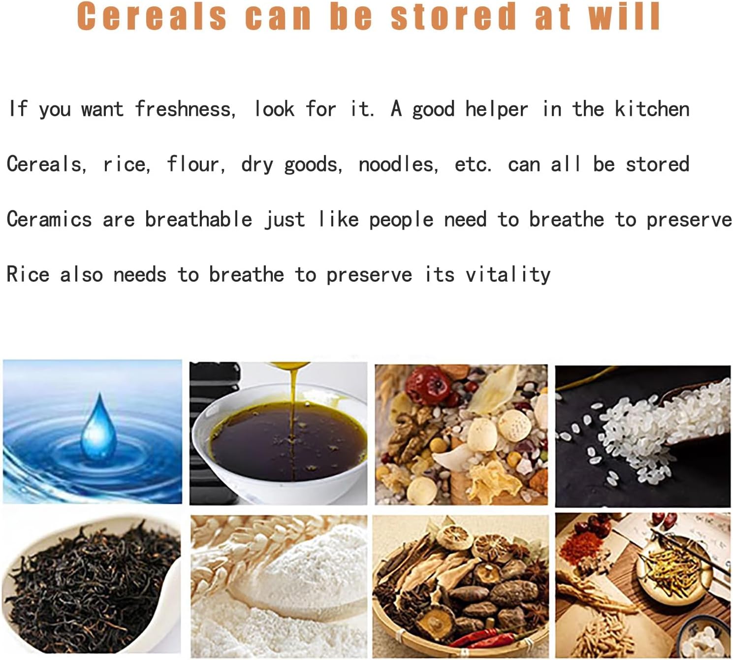 Ceramic Sealed Storage Rice Tank with Retro Cereal Storage Container Traditional Storage Rice Bins Classic Food Dispensers Living Room(B,Capacity 20KG)