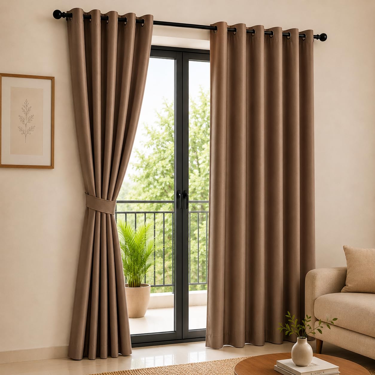 100% Blackout Window Curtain | Thermal Insulated | Curtains for Living Room | (Copper Brown, 5 Feet, Abstract)-image-19