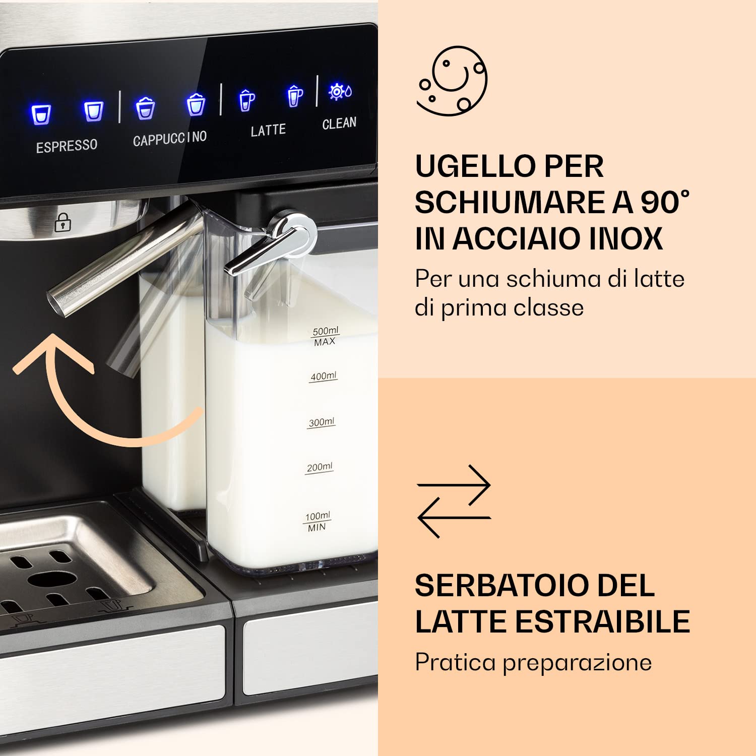 Klarstein Arabica Comfort ekspres do espresso - 20 barów, 1,8 l, dotykowy panel sterowania, 1350 W, stal szlachetna