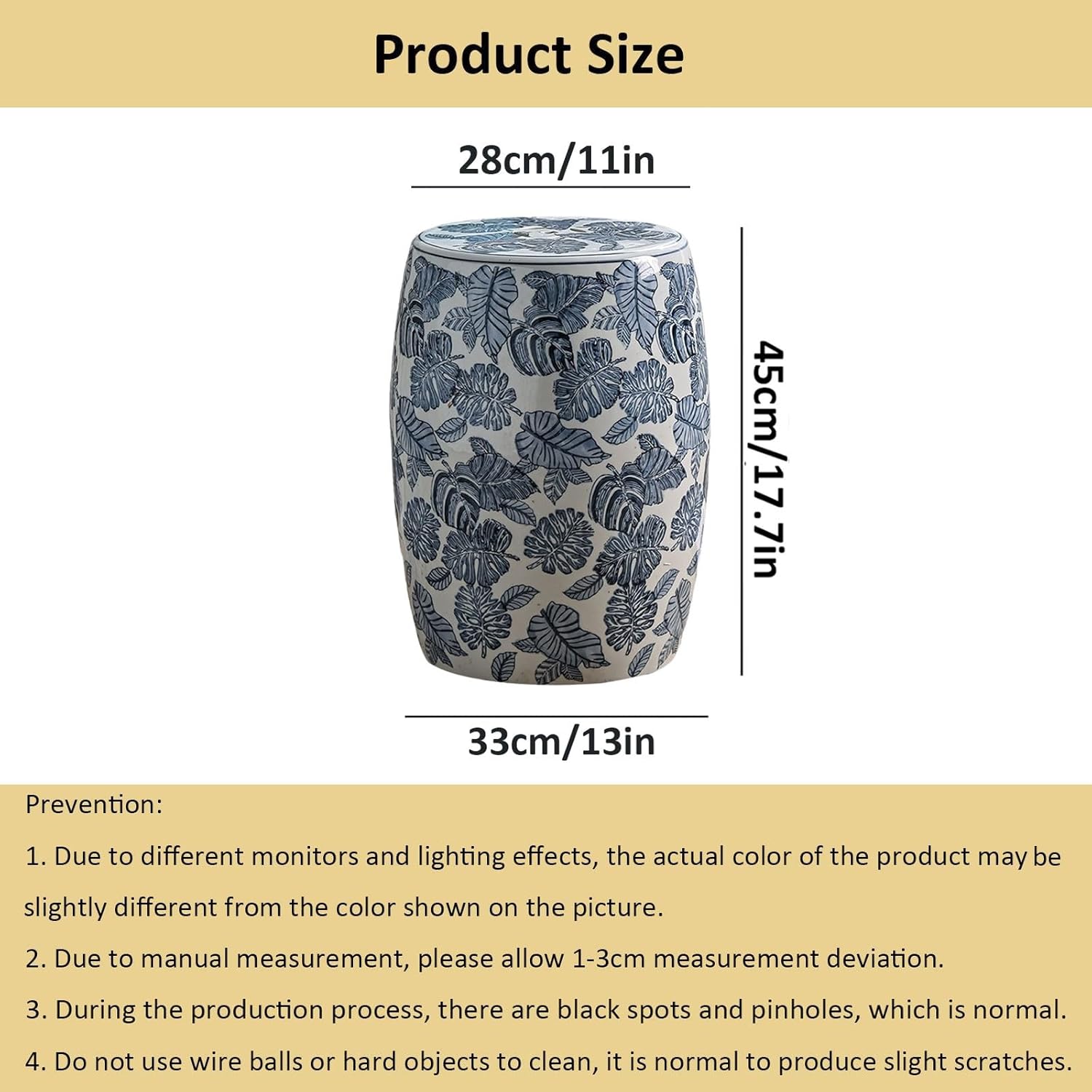 Decorative garden stools, Decorative Ceramic Garden Stool, Glazed Leaves Celadon Shoe-changing Stool Drum Stool, Suitable for Outdoor Garden, Living Room, Terrace, Etc.