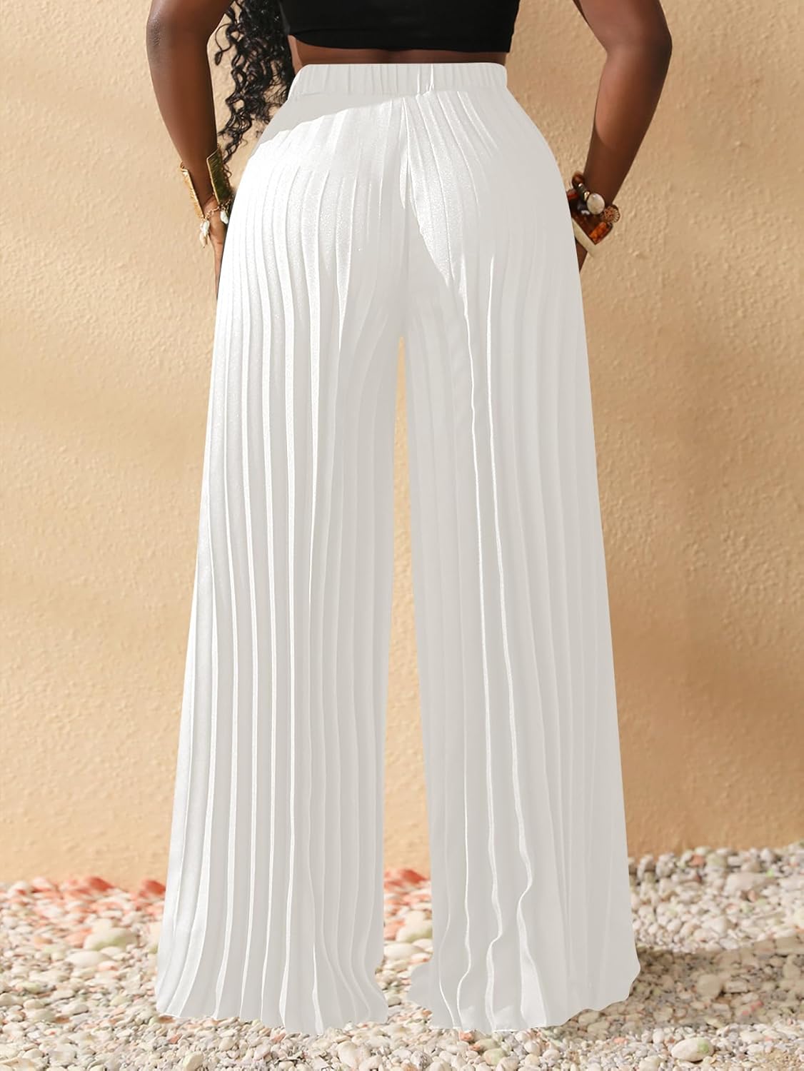 SOLY HUX Women's Wide Leg Palazzo Pleated Pants High Waisted Flowy Loose Dressy Casual Long Trousers - Image 2