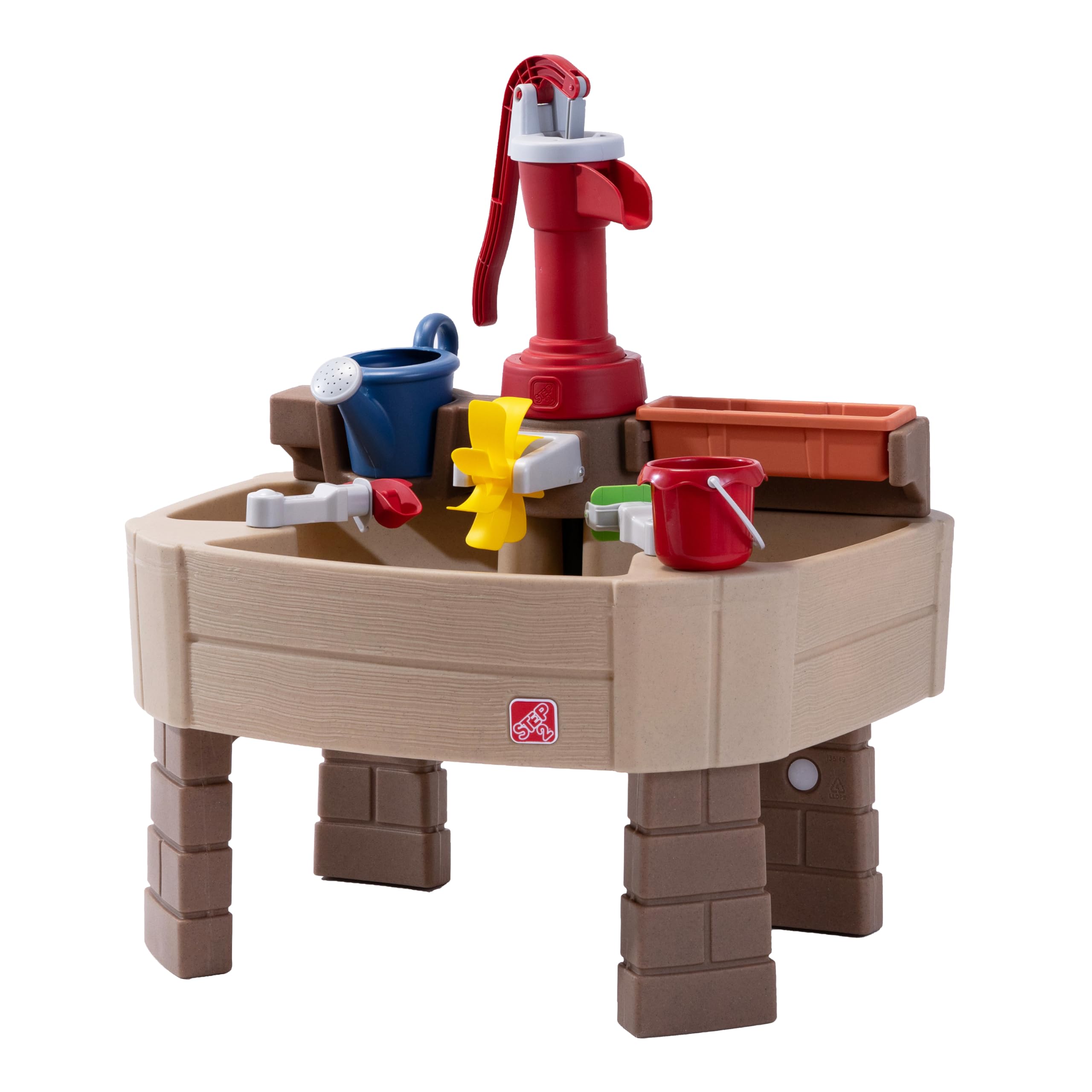 Step2 Pump & Splash Discovery Wasserspieltisch mit Pumpe | Wassertisch aus Kunststoff für Kinder in Graun & Rot | Wasser Spielzeug für den Garten mit 8-teiligem Zubehörset