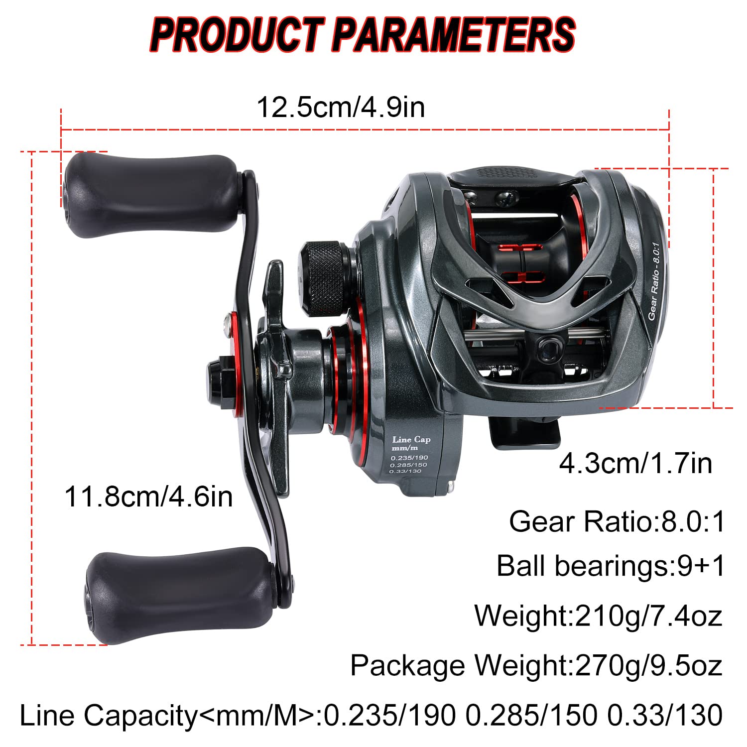 Sougayilang MAX Baitcasting-Rolle 8,0:1 Hochgeschwindigkeits-Angelrolle 18LB Carbonfaser-Bremskraft Baitcaster-Angelrollen mit magnetischem Bremssystem