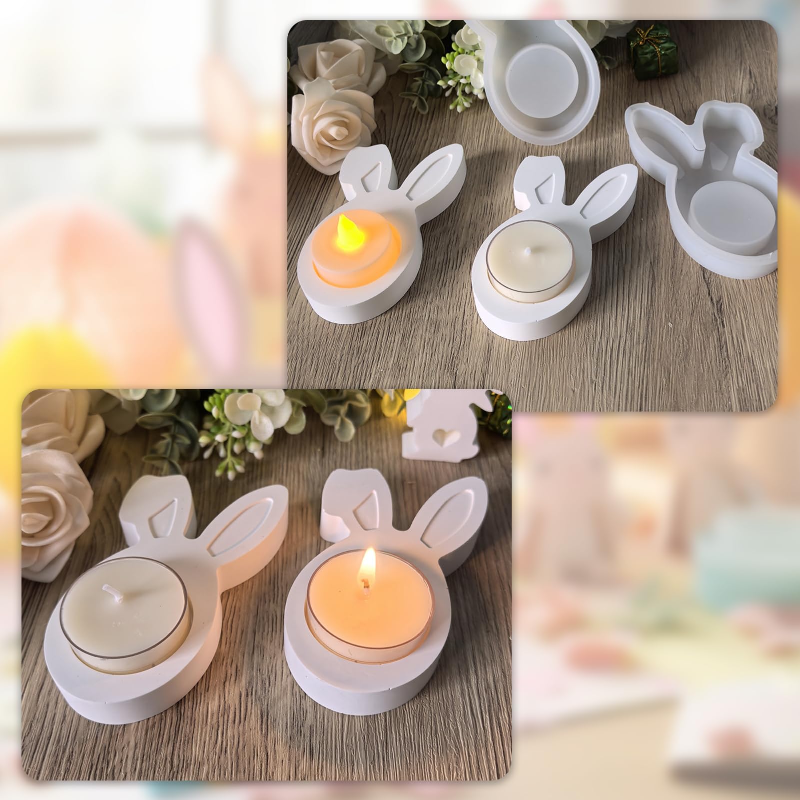 3 Stampi In Silicone Per Pasqua A Forma Di Coniglio – Con Cavità A Cuore – Per Candele, Saponi, Cioccolato E Gesso, Fai Da Te