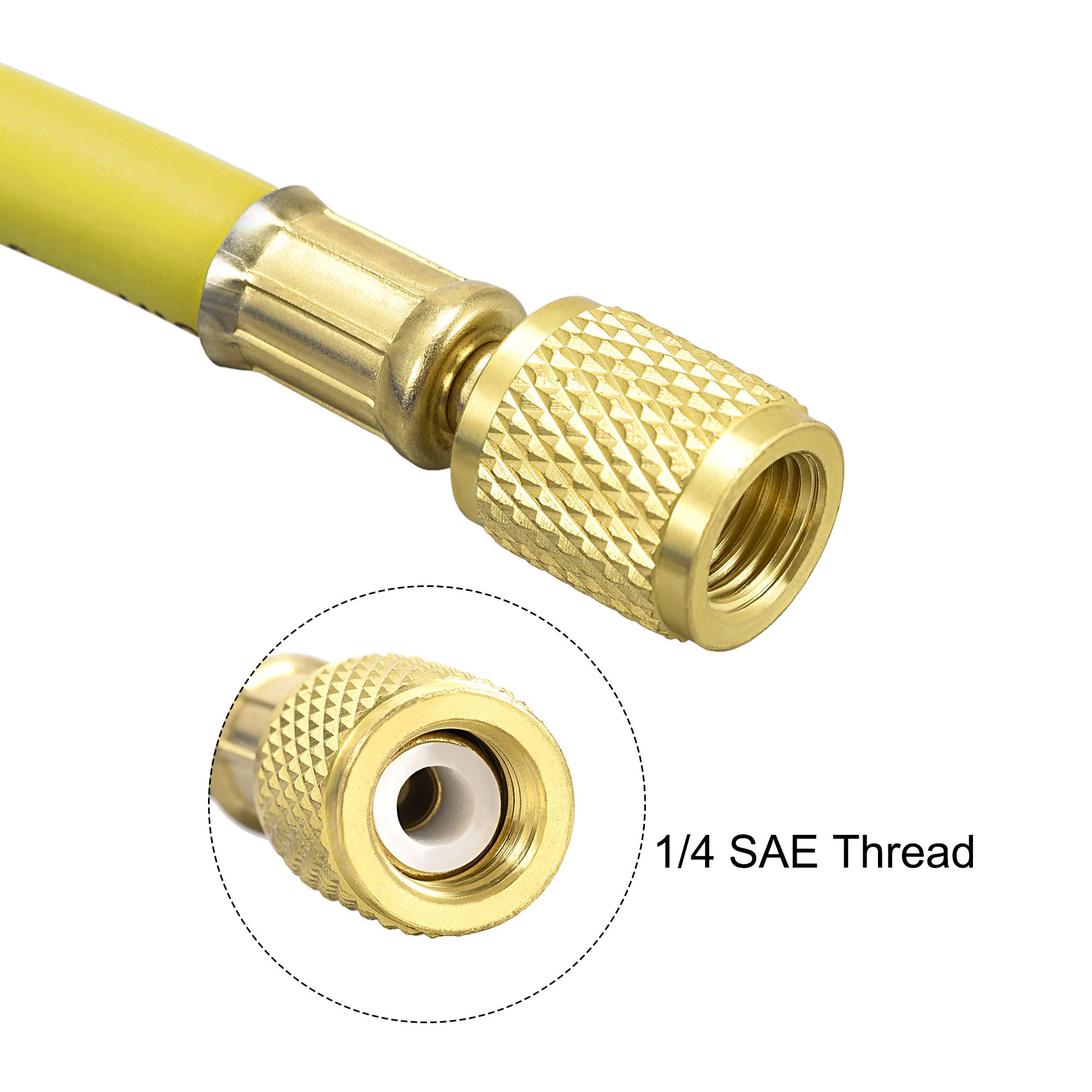 sourcing map Tuyau Remplissage réfrigérants 1/4pouce Filetage 4.92Pi Longueur 600PSI Tube pour Entretien Réfrigération Climatiseur Domestique Jaune