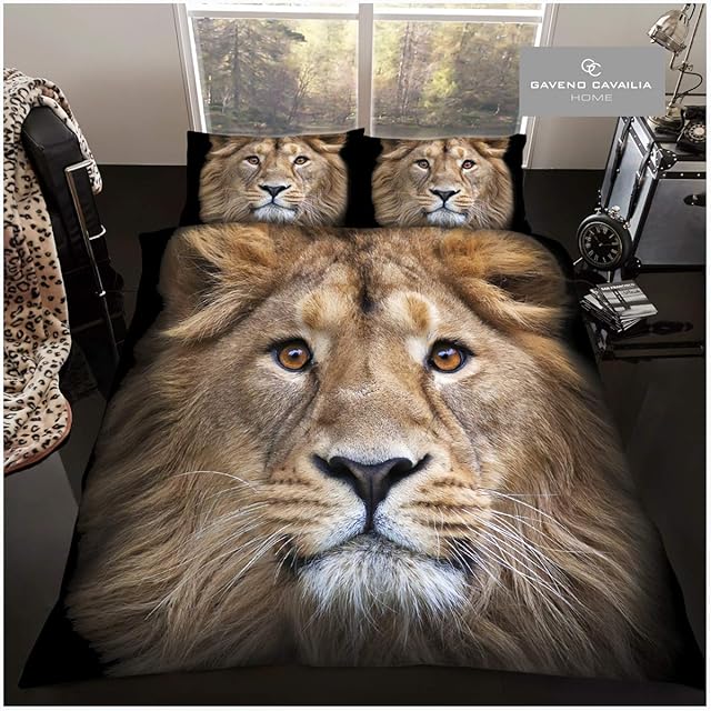 Wildlife 3D Duvet Cover, Polycotton Bedding Sets, Easy Care Printed Quilt Covers With Pillow Cases, Lion, King