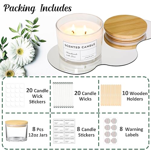 Miniatura 3 de SUPMIND Tarros de vela de 3 mechas de 16 onzas, paquete de 6 tarros grandes vacíos de vidrio gris con tapas de bambú, con calcomanías y etiquetas,