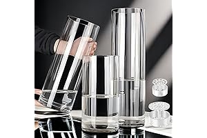 Unbreakable Clear Acrylic Cylinder Vase Set for Wedding Centerpieces with Spiral Ikebana Stem Holder Ring