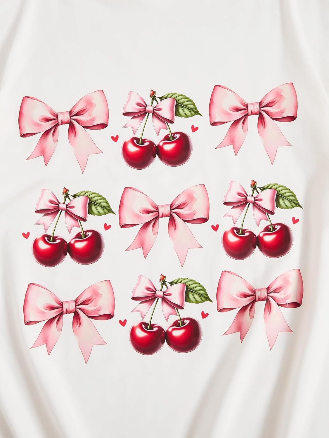 Verdusa Girl's Graphic Tees Cute Bow Cherry Print Short Sleeve T Shirts Oversized Tee Tops - Image 5